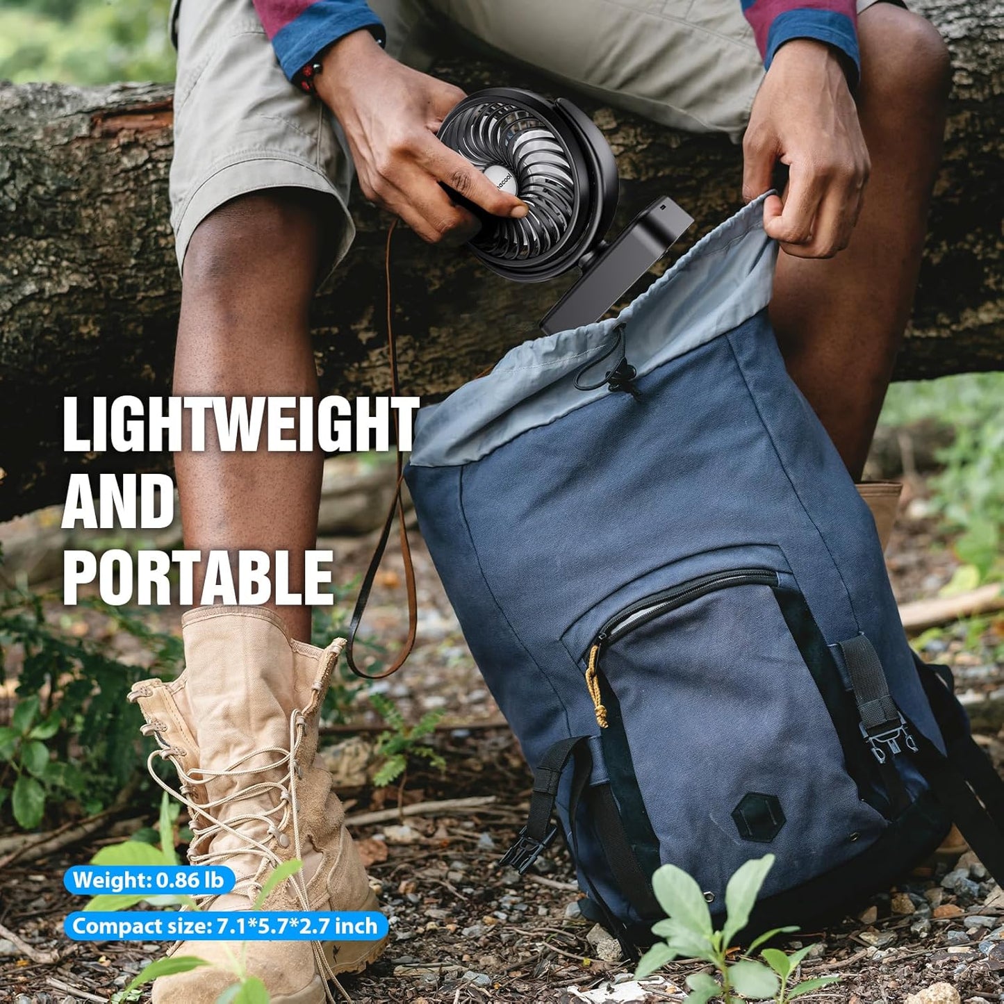 Portable Camping Fan with LED Lantern- 40H Work Time Rechargeable Battery Operated Fan with Hanging Hook for Tent Car RV Hurricane Emergency Outages Survival Kit Cruise Travel Camping Essentials Gear