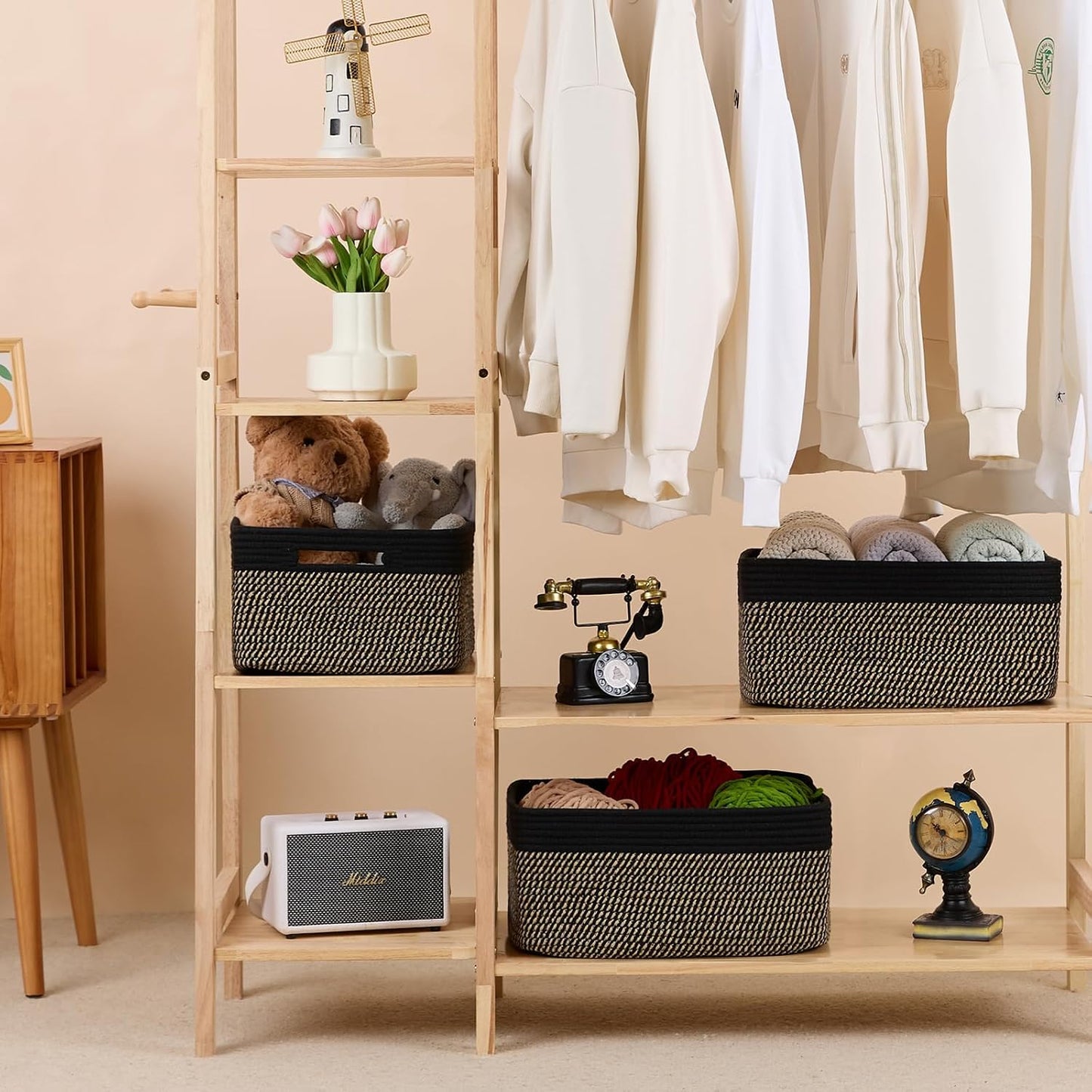 MiniArk Large Storage Baskets for Shelves, 17 x 13 x 7.5” Closet Organizers Bins for Clothes Blanket Towels, Baby Nursery, Toy Baskets Box, Woven Rope Baskets, 2 Packs Woven Brown