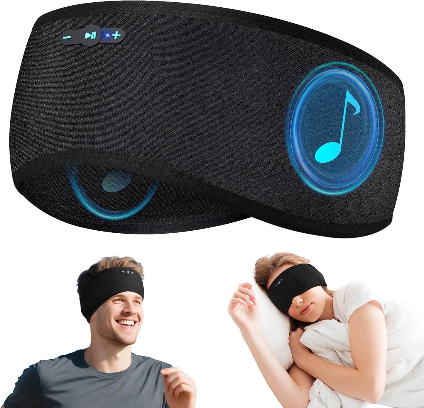 Sleep Headphones Bluetooth 6.0 Headband, 20Hr Headband Headphones with HD Stereo Speakers, Sports Wireless Earphones for Side Sleepers Workout Yoga Travel Meditation, Gifts for Women Men,Black