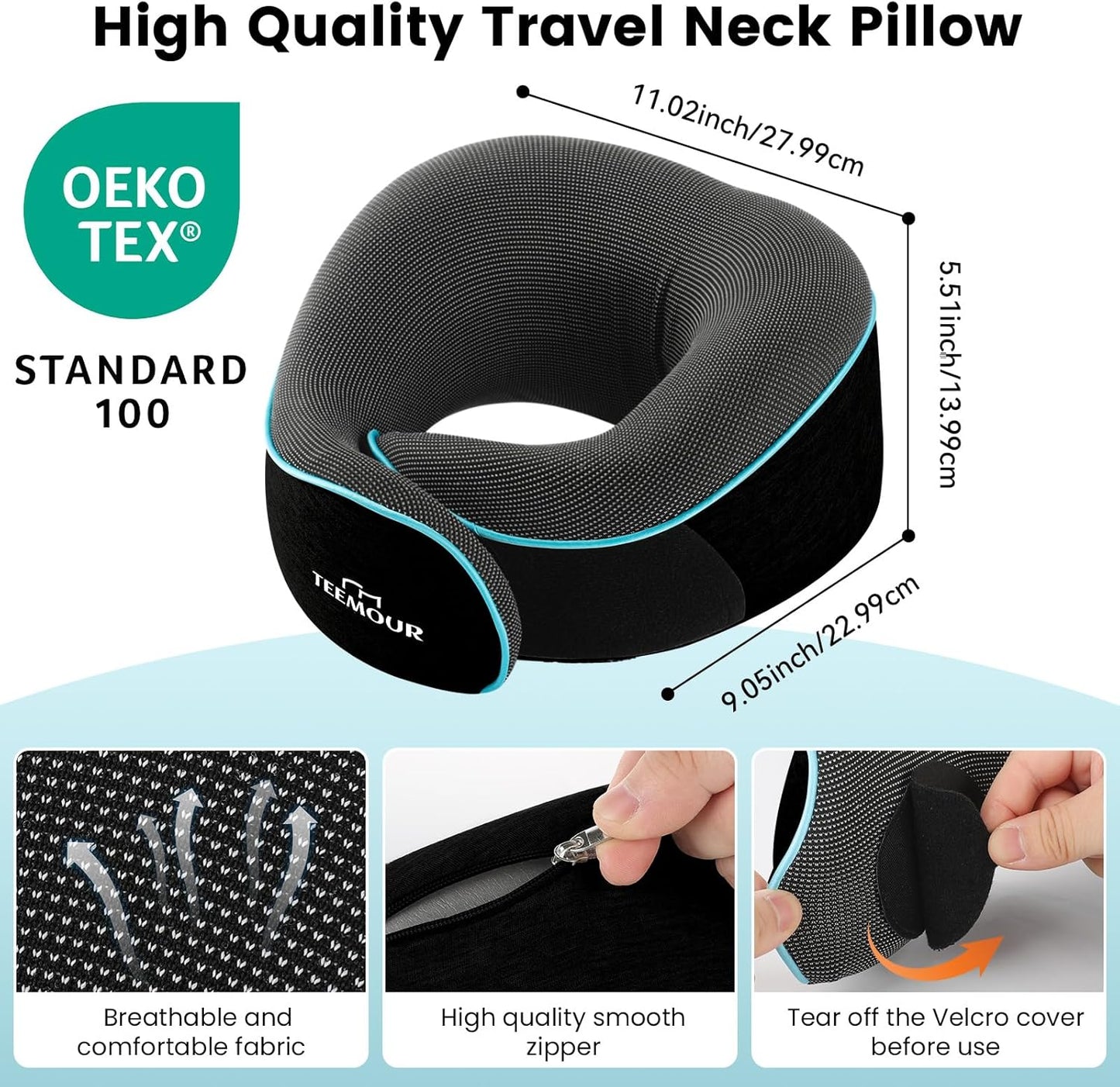 Travel Pillow Neck Pillow for Airplane Travel Essentials - Memory Foam Travel Neck Pillow, Stops Head Bobbing With Eye Mask & Earplugs, Portable Carry Bag for Long Flights| Airplane Accessories Black