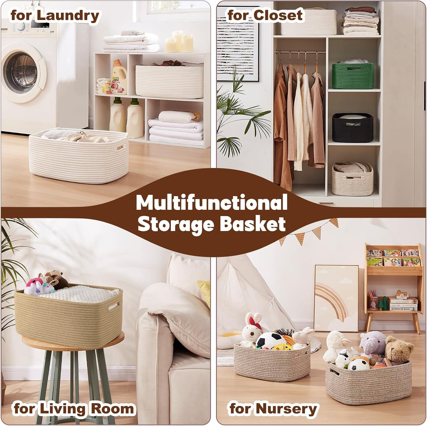 OIAHOMY Storage Basket for Shelves, Closet Cube Storage Bins Baskets for Clothes Blanket Towels, Baby Nursery, Toy Baskets Box, Woven Rope Basket, 15.75 * 11.81 * 7.09 IN, 2 Packs Black