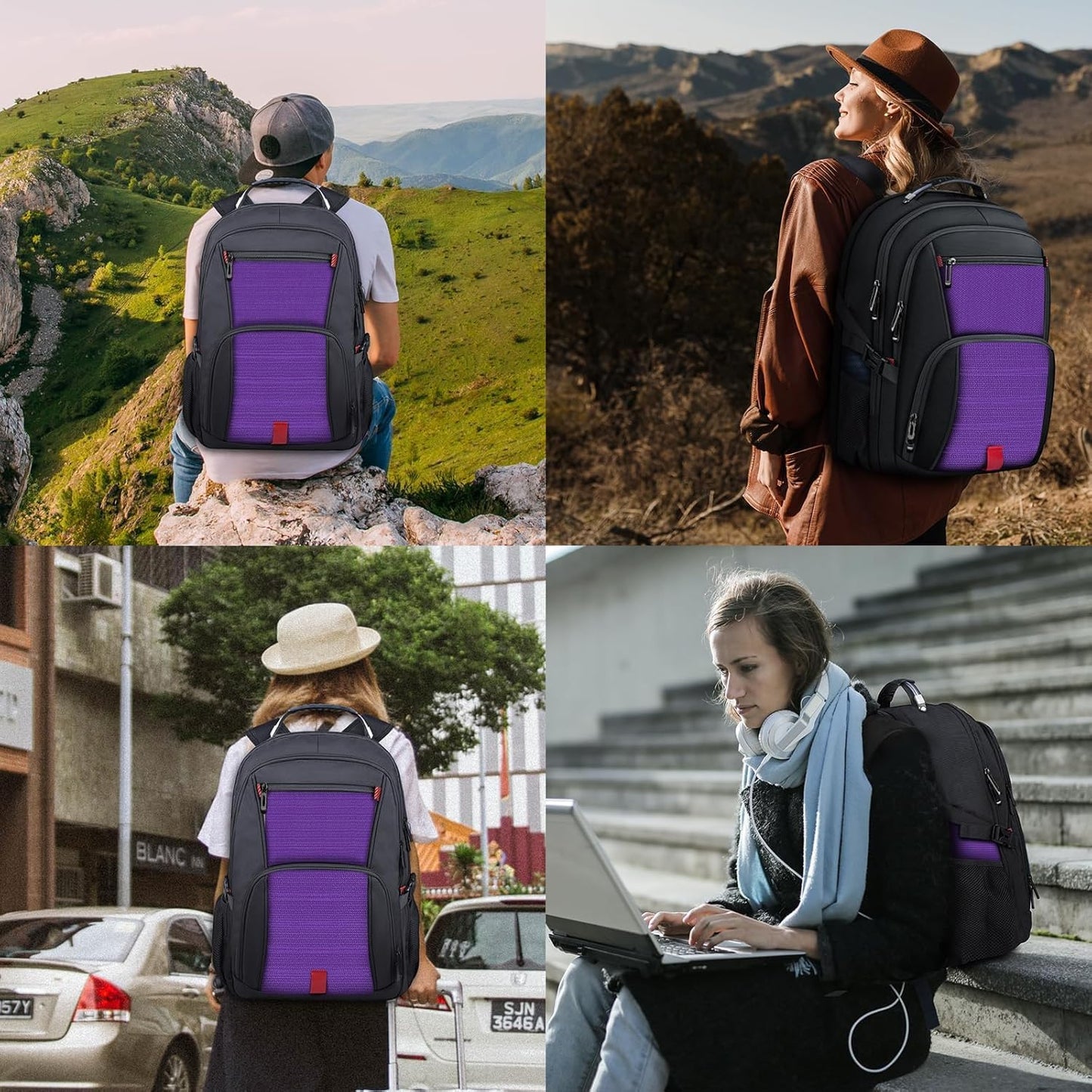 ANTERK Extra Large Backpack, Travel Laptop Backpack, Sturdy TSA Water Resistant 17.3 Inch Carry on Backpacks, Anti Theft Business Computer Backpacks Gifts for Men Women, Purple