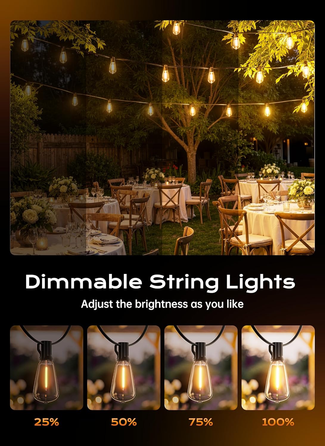 Minetom 100FT Outdoor-String-Lights with Remote, Shatterproof ST38 LED Bulbs, Waterproof Patio Lights with 3 Modes, Dimmable & Connectable 2700K Hanging Lights for Backyard Porch Deck Balcony