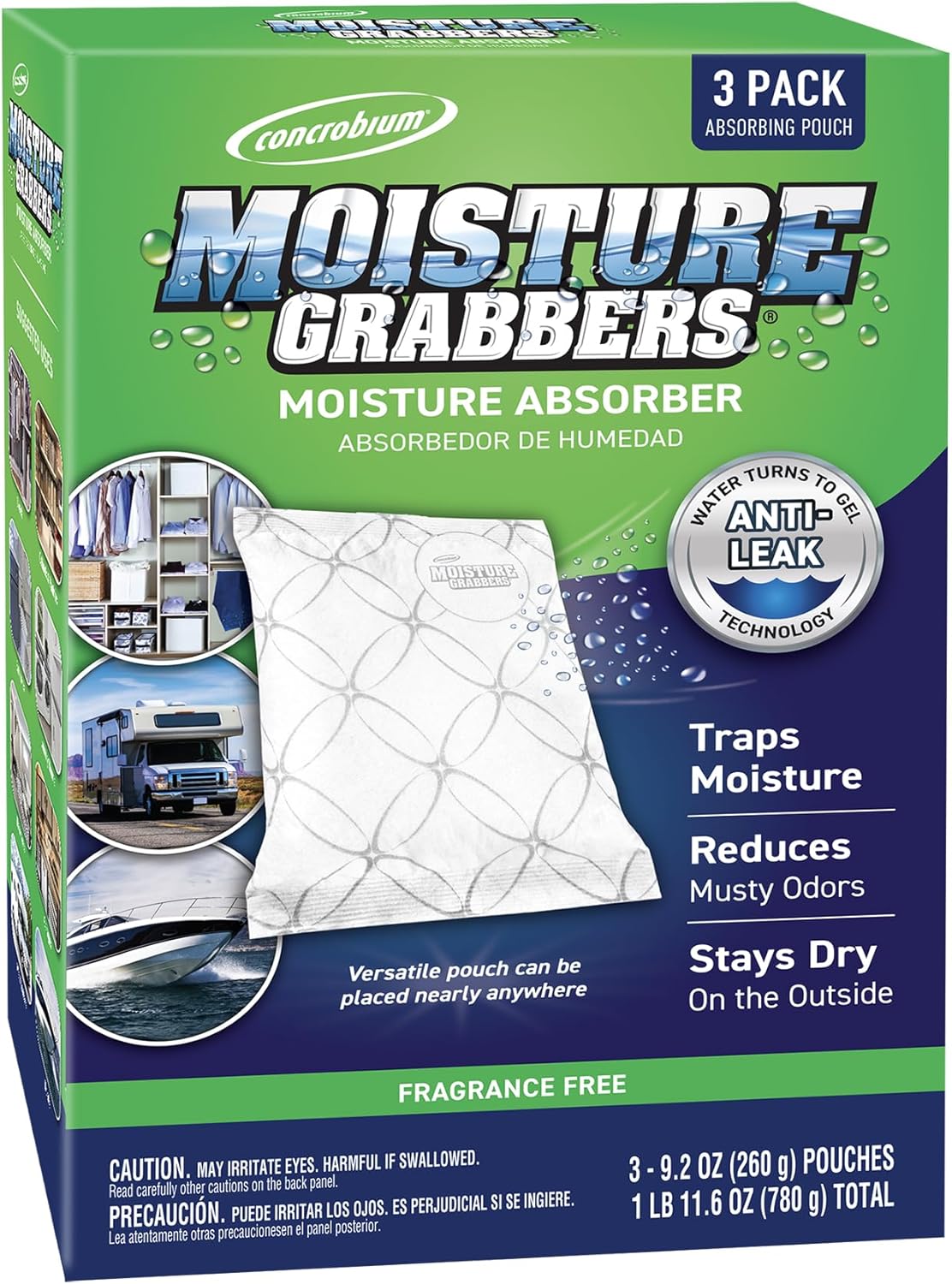 Concrobium Moisture Grabbers Pouch, 27.6 oz, Moisture Absorber for Closets, Basements and Bathrooms, Helps Reduce Dampness and Musty Odors, Compact Moisture Control Design