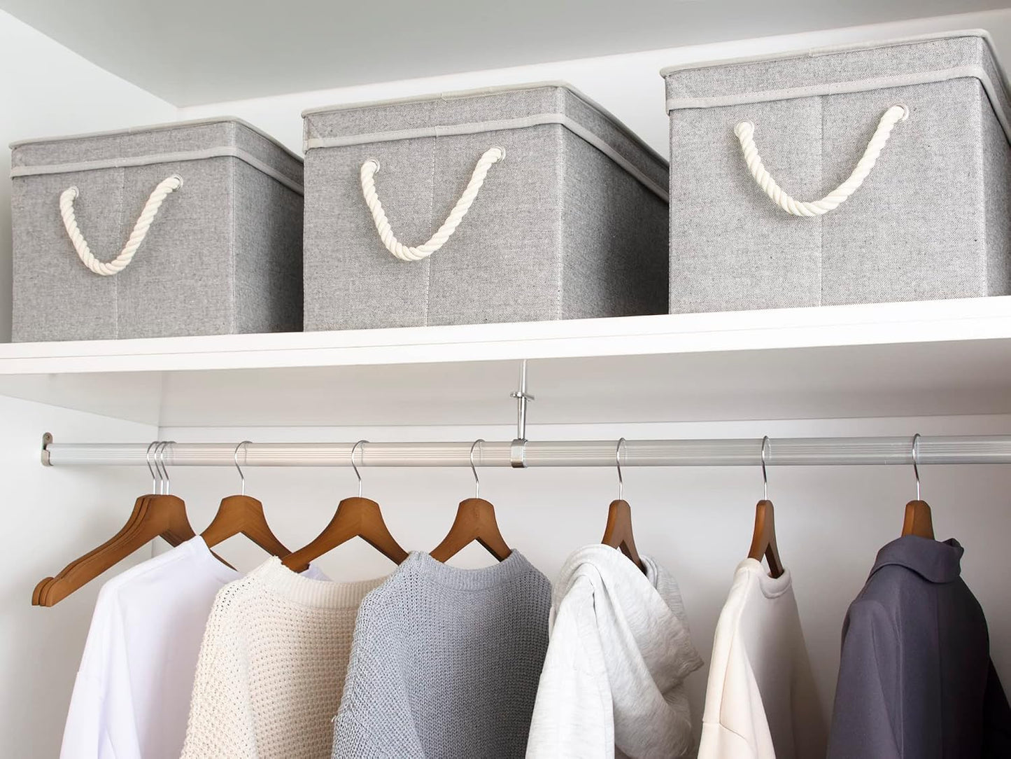 StorageWorks Storage Bins with Lids, Fabric Boxes for Closet, Gray