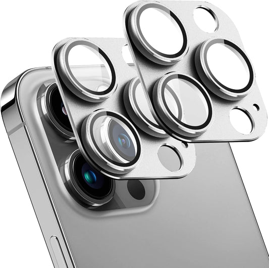 2 Pack Camera Lens Protector for iPhone 13 Pro/13 Pro Max,[Not Easy to Breakn ] AR Tempered Glass Strong Adsorption Metal Camera Cover Screen-Silvery
