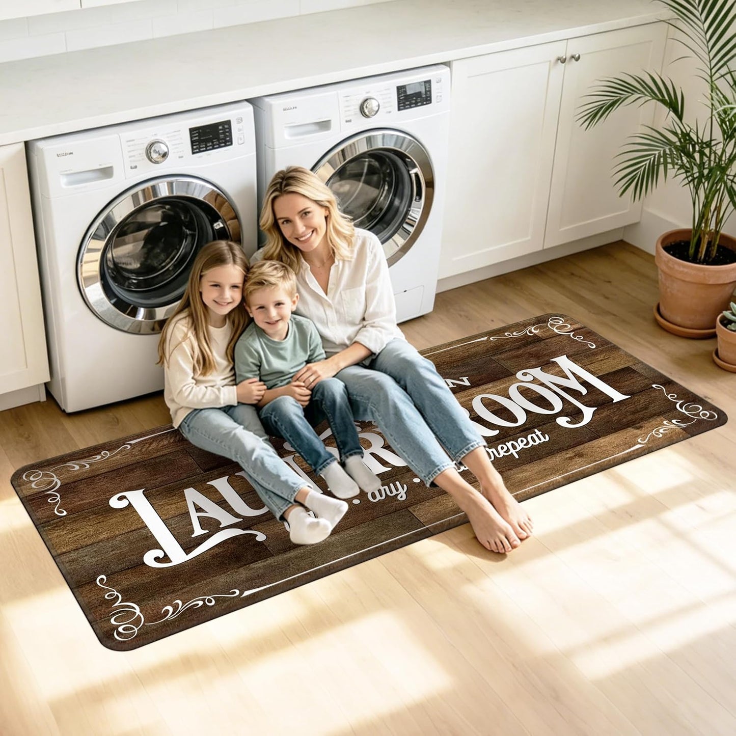 Washable Laundry Room Rug Runner, 20"X47" Non Slip Laundry Mat Soft Low-Pile Farmhouse Decor Area Rug for Entryway Hallway Kitchen Bathroom Brown