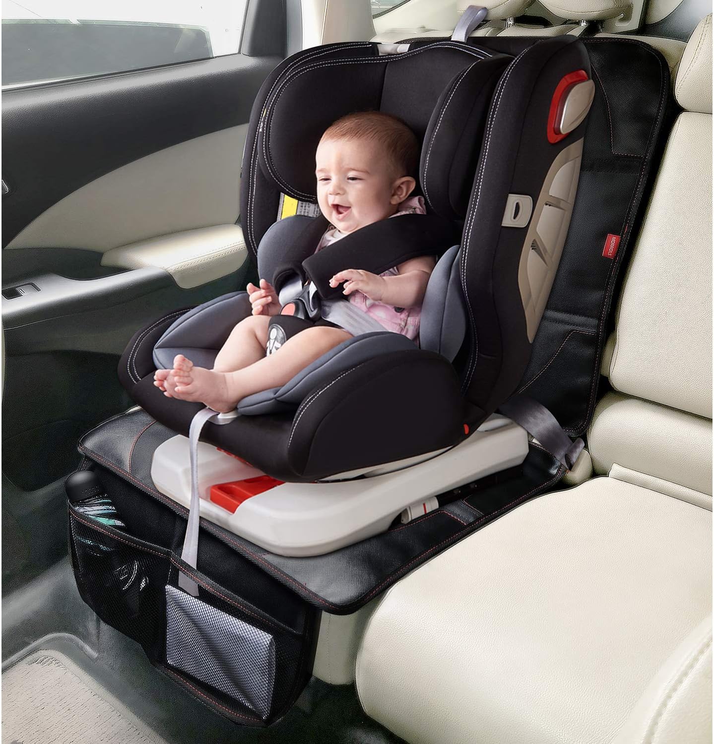 MORROLS Car Seat Protector for Child, Baby, Pets -1 Pack car seat Cover with Thick Padding- Waterproof Universal Size with Mesh Pockets (Black)