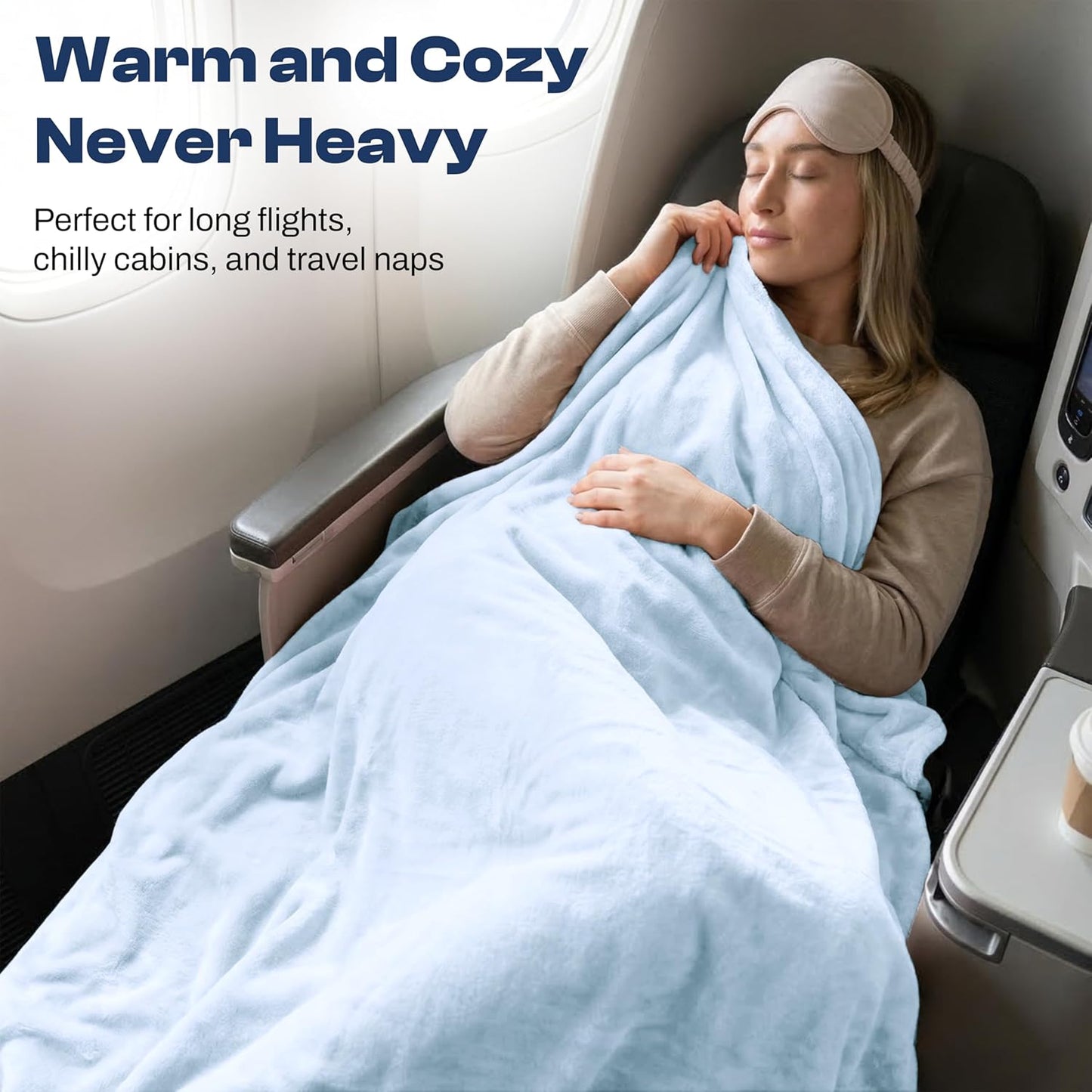 EverSnug Travel Blanket and Pillow - Ultra-Soft, Compact & Lightweight, 65x40 Inches, with Carry Case, Luggage Sleeve & Backpack Clip for Airplane Comfort (Ice Blue)