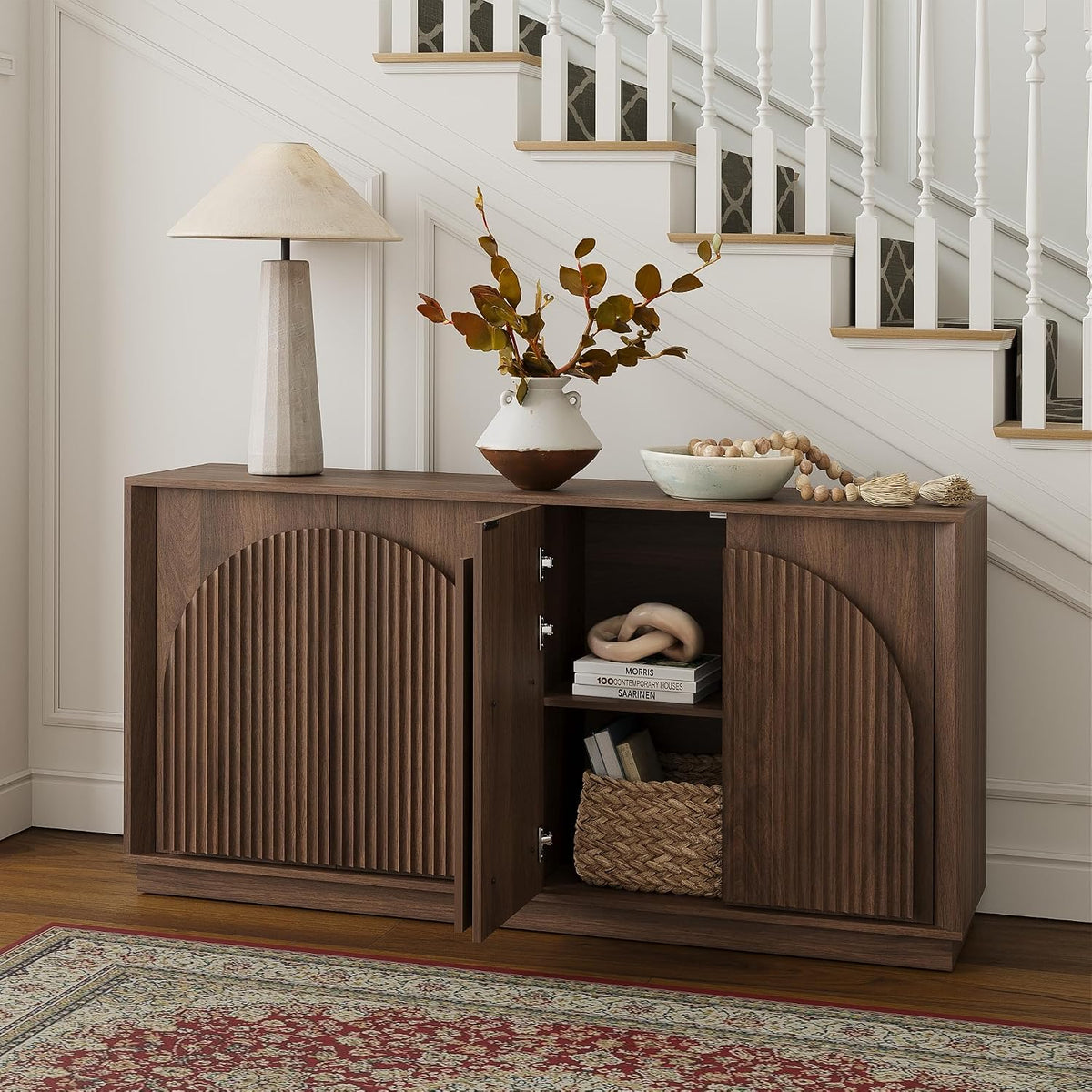 win2win 65" Sideboard Buffet Cabinet with Storage, Modular Credenza, Walnut
