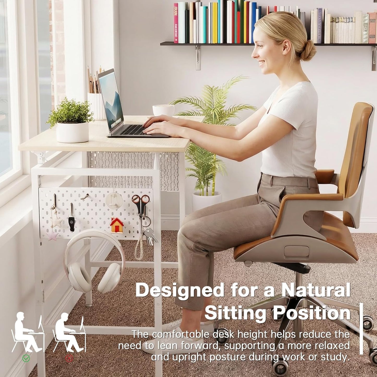 Hadulcet Folding Desk 40" Foldable Desk with Removable Pegboards | Easy Assembly Home Office Desk for Small Spaces, Study, and Apartment Living, Oak