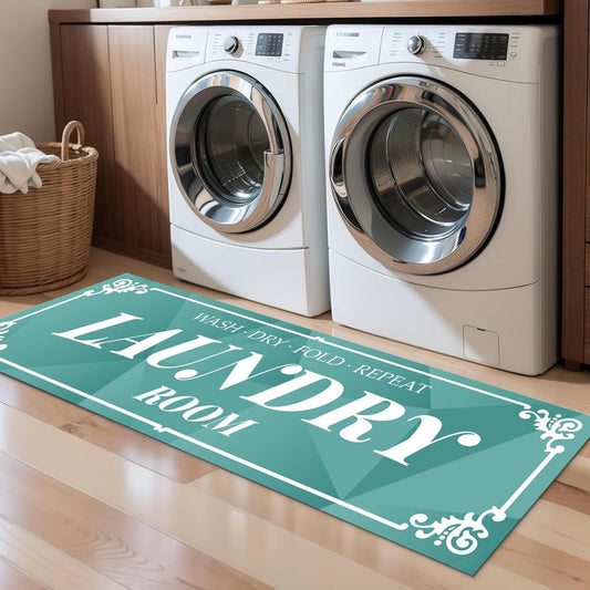 Laundry Room Rug: 17"X47" Non-Slip Washable Runner Rug, Rolled-up – NO Creases, Laundry Room Decor and Accessories, Text Design Laundry Mat - Area Rug for Farmhouse Kitchen Living Room Hallway