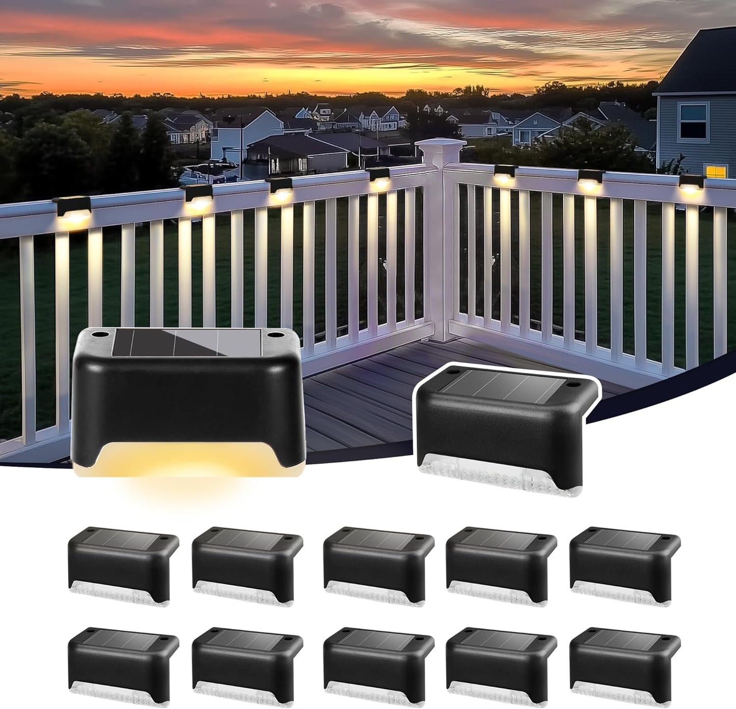 SOLPEX Solar Deck Lights Outdoor Waterproof 12Pack, Solar Step Lights Led Solar Powered Lights for Outdoor Stairs, Step, Fence, Yard, Patio, and Pathway(Warm White)