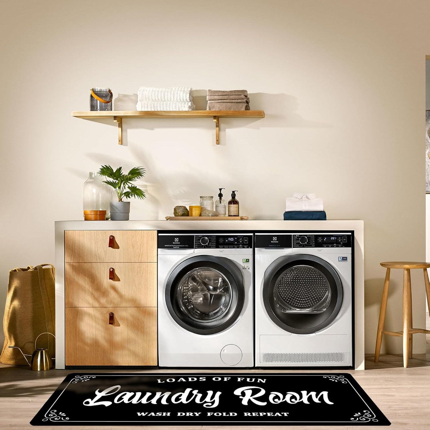 Laundry Room Rug Non Slip Floor mats Farmhouse Large Laundry Rugs for Laundry Room Mat Washer and Dryer Carpet Laundry Runner Room Decor 24x72inch(Black)