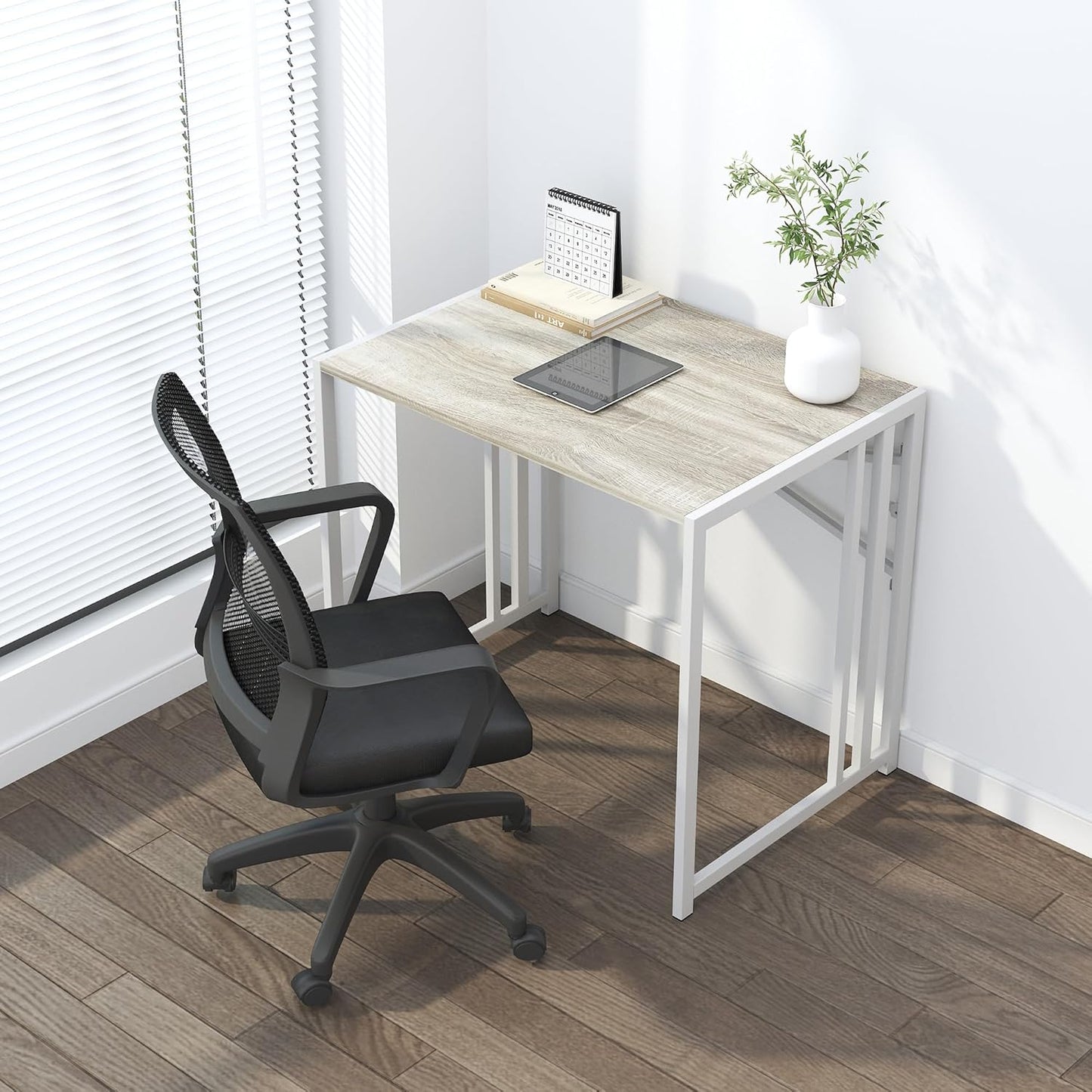 Lutown-Teen Small Folding Desk 32 inch, No Assembly Required Small Office Desk, Writing Gaming Computer Camping Desk, Beige