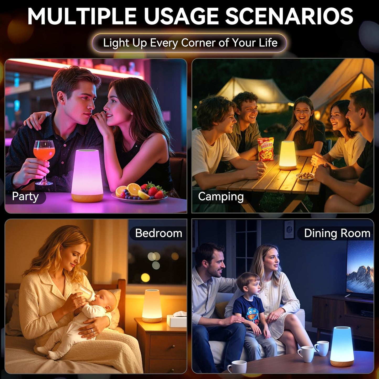 Auxmir Rechargeable LED Night Light, Touch & Remote Control Bedside Lamp with 13 Colors, 5 Brightness Levels, Portable Table Lamp for Kids Baby Nursery, Bedroom, Bathroom, Camping, Light Brown
