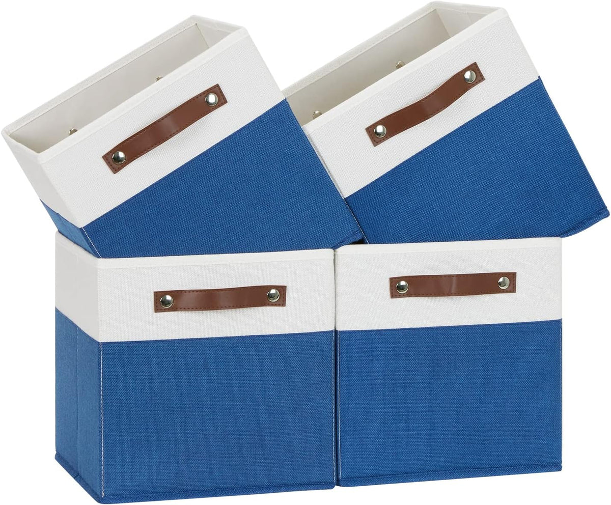 Temary Storage Cubes 12x12 Fabric Cube Storage Bins Foldable Storage Baskets with Handles, Decorative Storage Boxes for Organizing, Home, Office, Nursery, Shelf, Closet (White & Grey, 12 x 12 x 12)