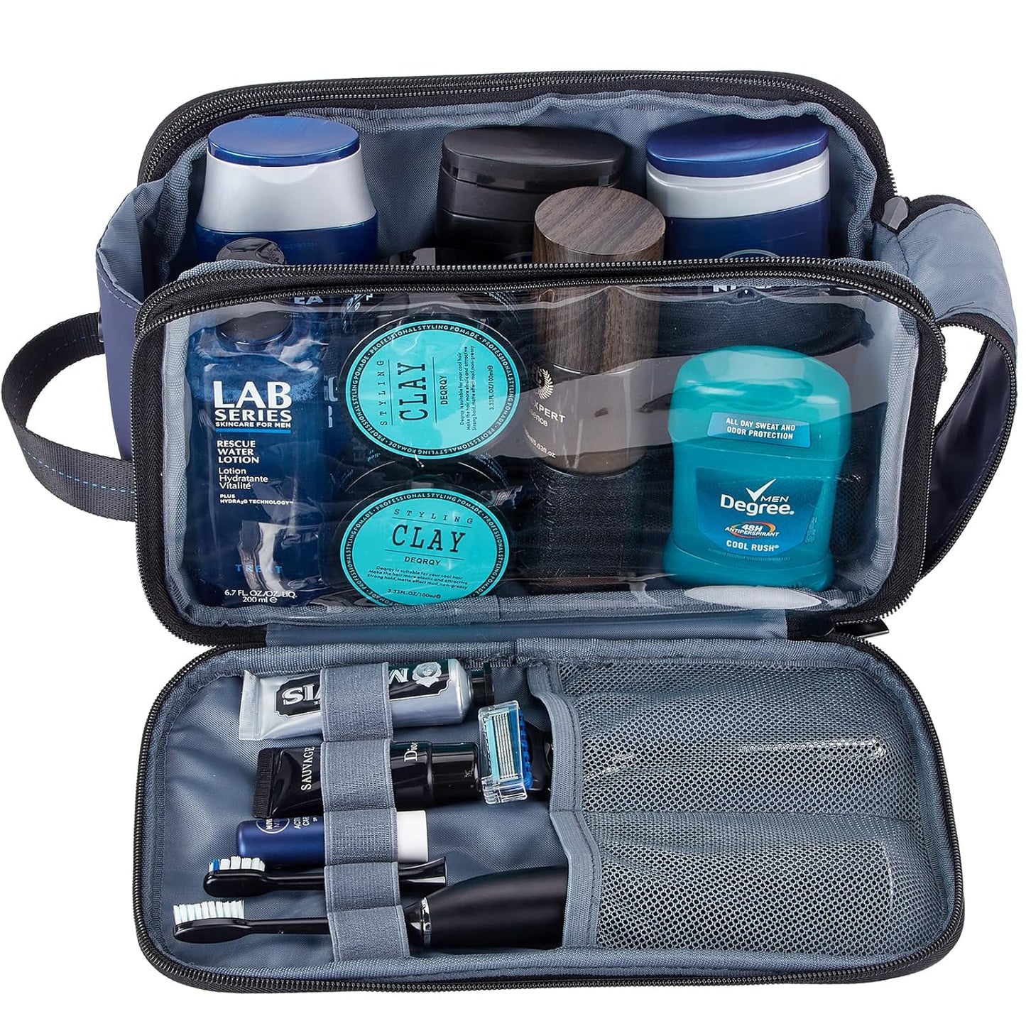 ZEEMO Travel Toiletry Bag for Men, Medium Water-Resistant Double-Sided Full-Open Dopp Kit, Versatile Organizer for Shower and Hygiene Accessories, Bathroom Essentials, Cosmetics, Blue