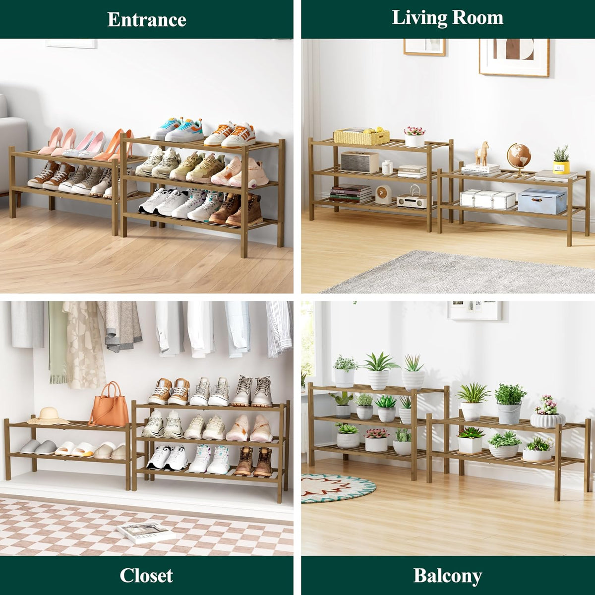 Smiry Bamboo Shoe Rack for Closet, 6 Tier - 26.77" Wide, Walnut