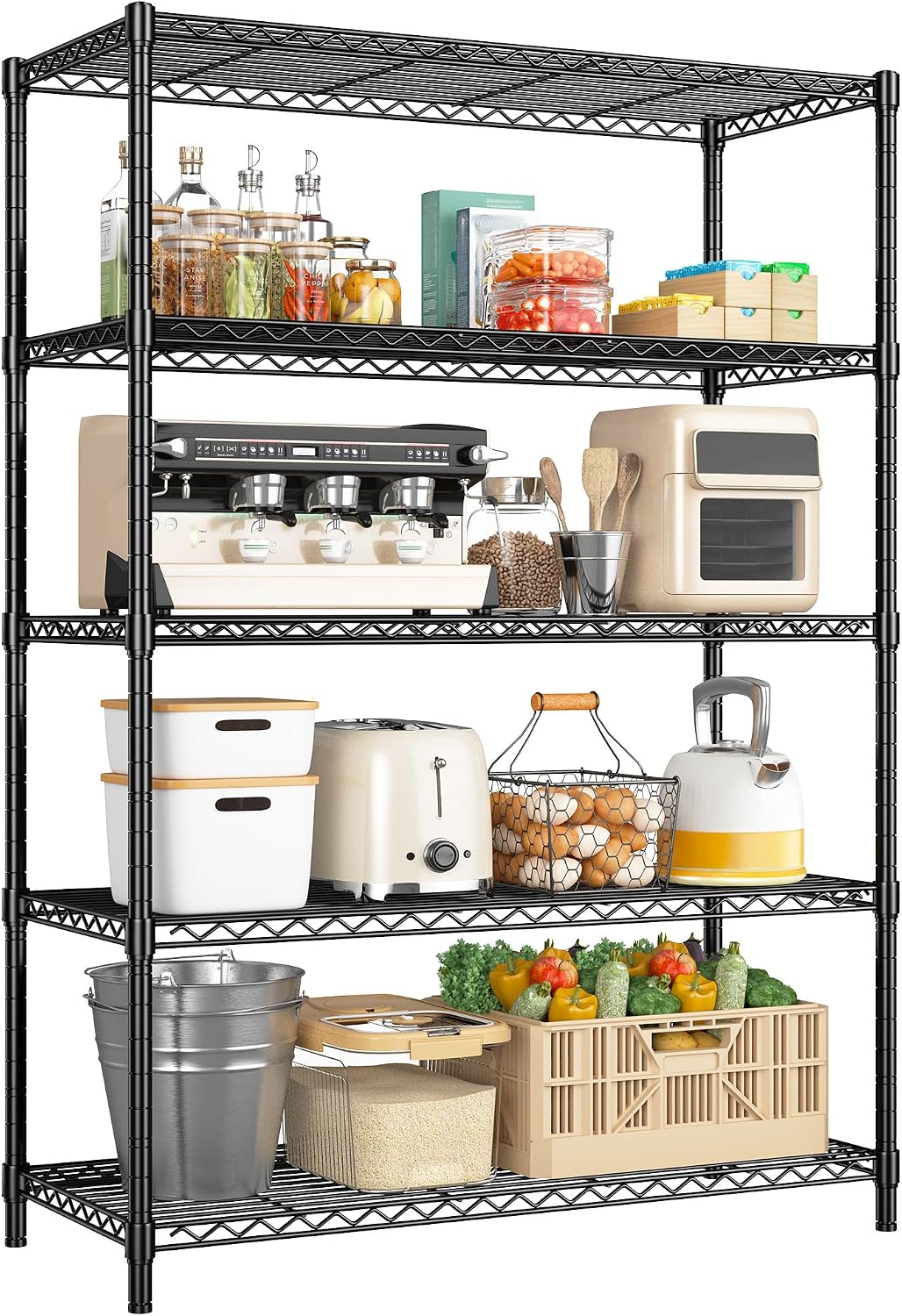 Romorgniz 5-Tier Adjustable Storage Shelves, 71"H Shelving Unit,Pantry,2PCS