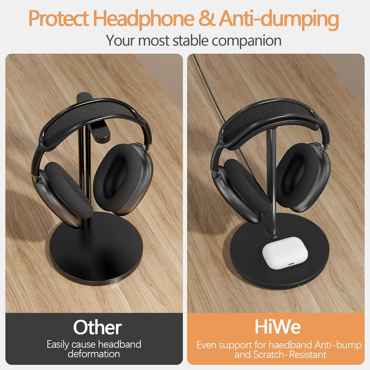 Hiwe Headphone Stand with Wireless Charger, Headset Holder for Desktop