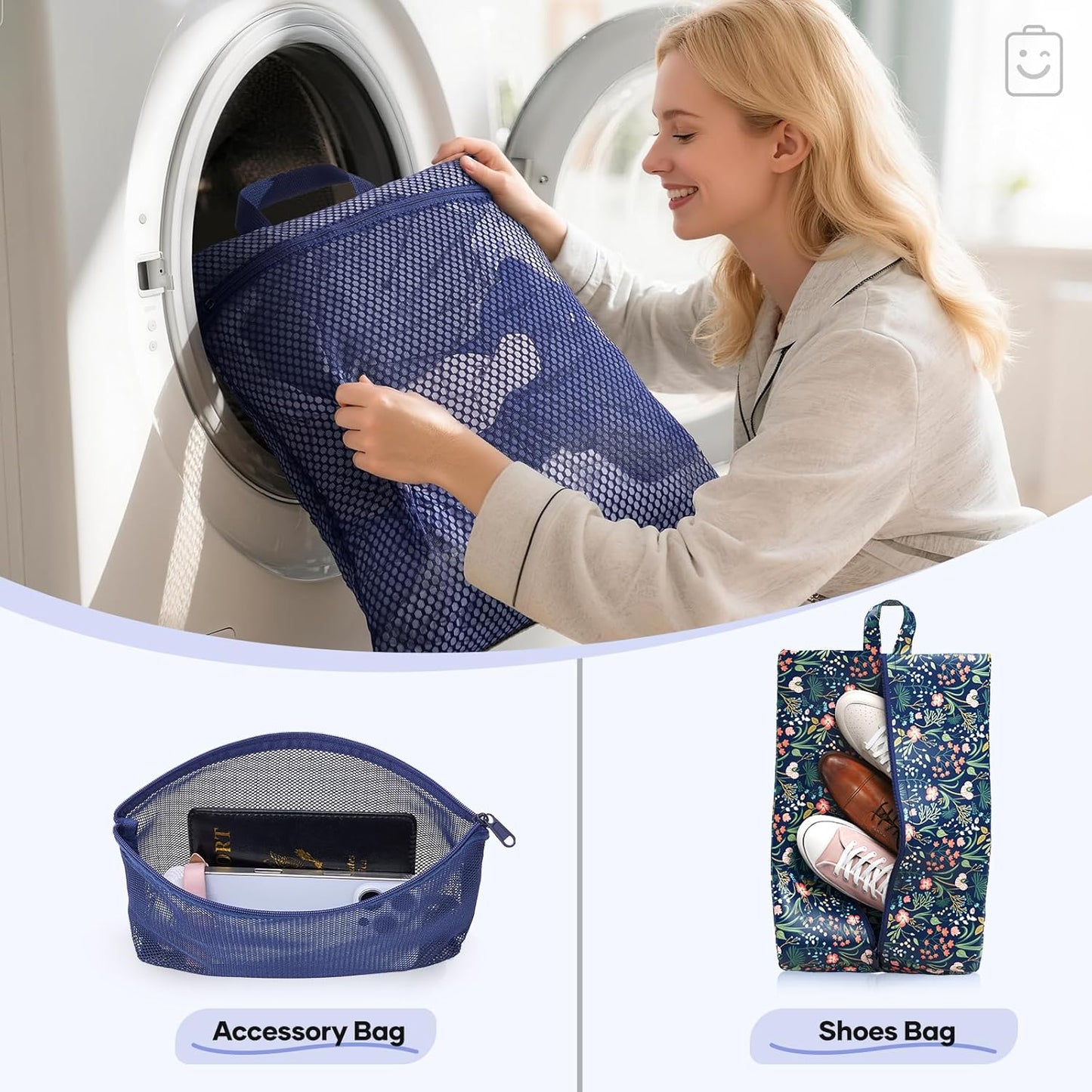 Veken 11 Set Compression Packing Cubes for Travel Essentials,Compressible Expandable Large Luggage Suitcase Organizer Bags for Clothing,Durable Space Saver Storage Bags(Dark Blue Floral)