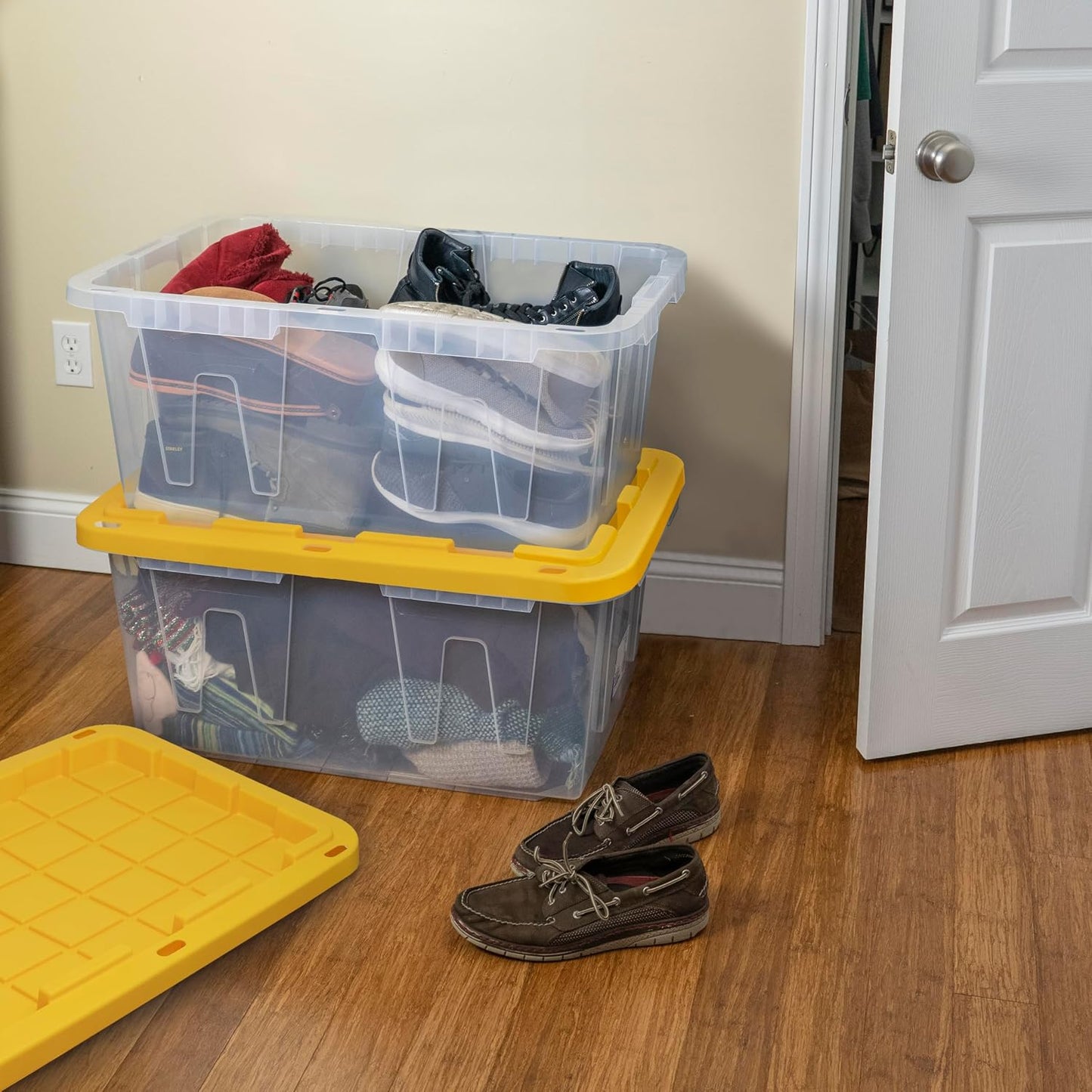 CX 27-Gallon Heavy Duty Clear Stackable Storage Bins with Lids, 4 Pack