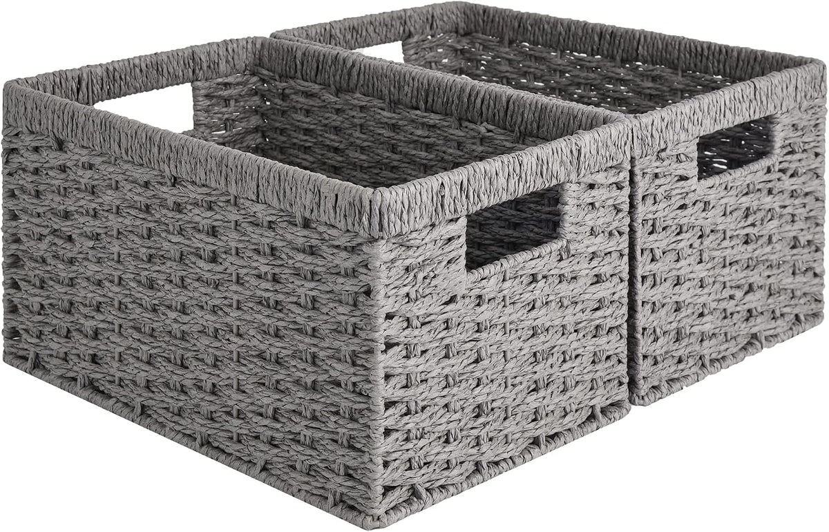 StorageWorks Wicker Storage Baskets, Gray Baskets for Storage, 2-Pack