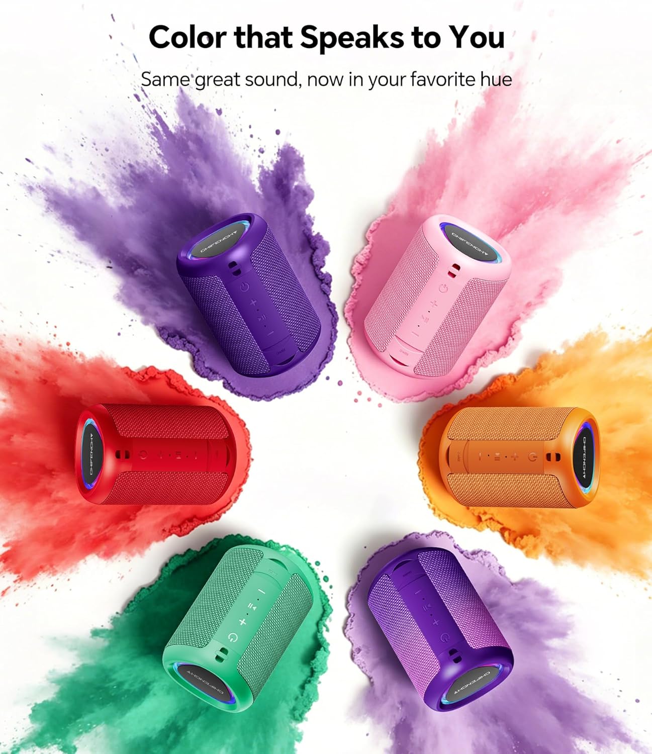 Portable Bluetooth Speaker Beach Essentials: Powerful Crystal Clear Sound/Dynamic Light/IPX5 Waterproof/All Day Playtime/Wireless BT 5.3/TWS Paring, Dad Gifts, Outdoor|Travel|Camping|Pool Accessories