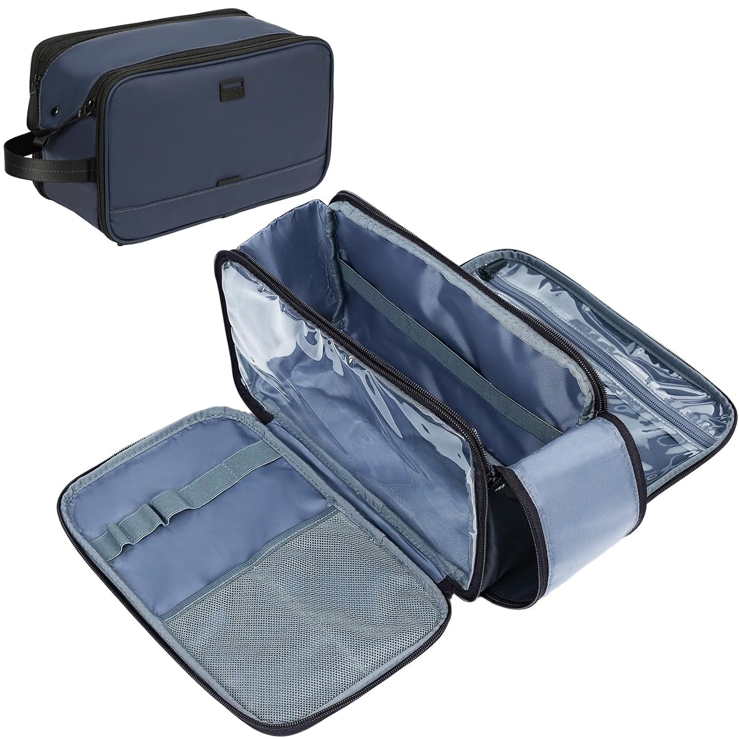 ZEEMO Travel Toiletry Bag for Men, Medium Water-Resistant Double-Sided Full-Open Dopp Kit, Versatile Organizer for Shower and Hygiene Accessories, Bathroom Essentials, Cosmetics, Blue