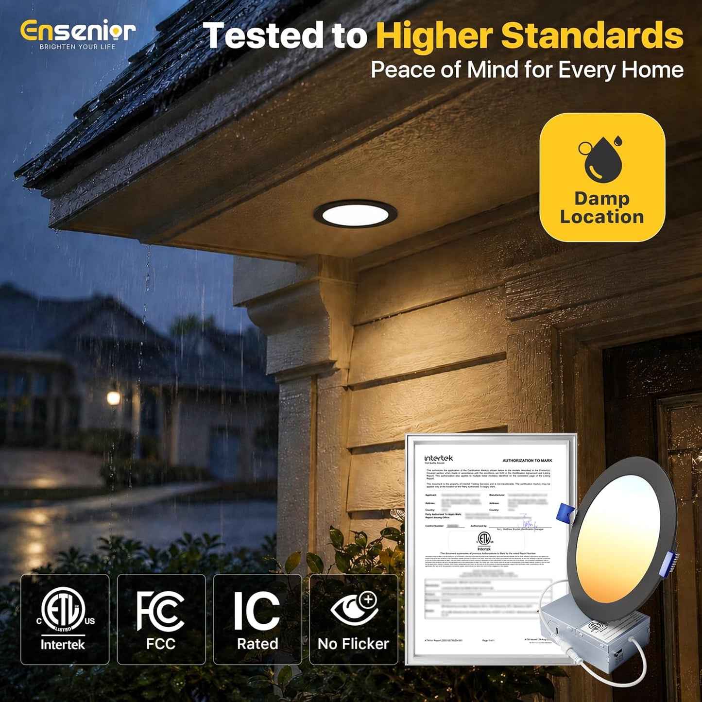 Ensenior 12 Pack 6 Inch LED Recessed Ceiling Light Black, Dimmable, 2700K-5000K 5CCT, 1200LM 12W 120V, High Brightness Canless Wafer Downlight - ETL&FCC&IC