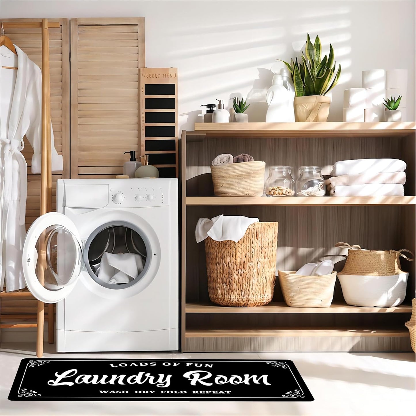 Laundry Room Rug Non Slip Floor mats Farmhouse Large Laundry Rugs for Laundry Room Mat Washer and Dryer Carpet Laundry Runner Room Decor 24x72inch(Black)