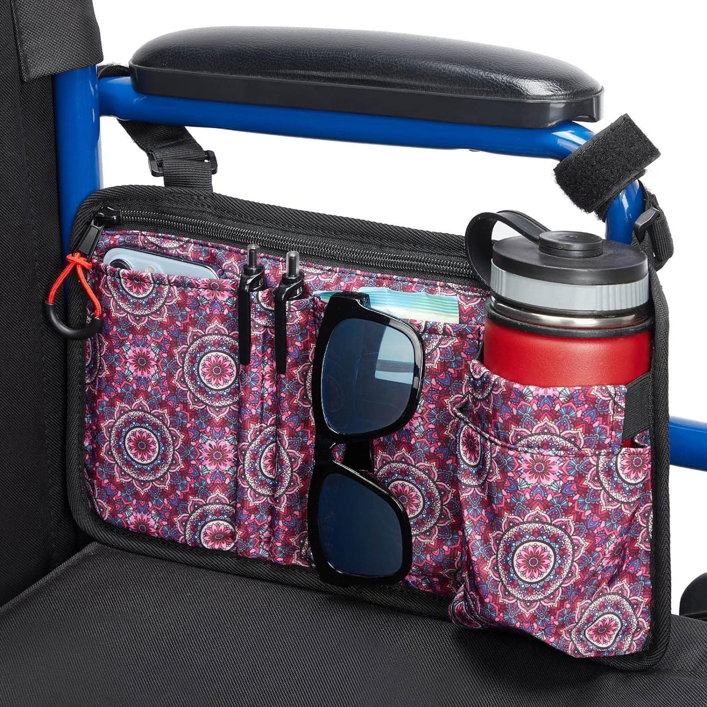 ZHCHG Wheelchair Side Bag with Cup Holder, Wheelchair Armrest Pouch Accessories for Walker, Rollator, Electric Scooter Wheelchairs, Ideal Gift for Mother's Day & Father's Day, Blue