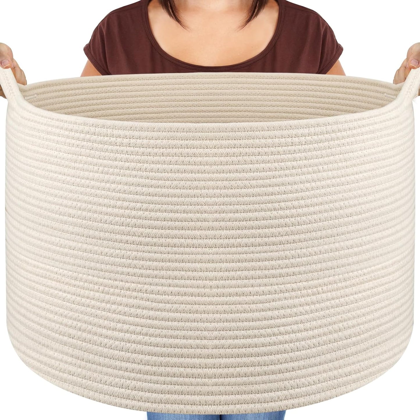 Maliton Woven Rope Blanket Basket Living Room, Storage Basket for Toy, 90L | 22"x14" Cotton Rope Basket. Holds Blankets, Toys & Towels & Laundry. For Bedroom, Nursery, Bath & Playroom. Soft & Durable