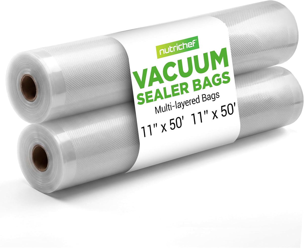 NutriChef Vacuum Sealer Bags 8x50 Rolls 2 pack Compatible with All Brands, Commercial Grade, Heavy Duty, Great for vac storage, Meal Prep or Sous Vide