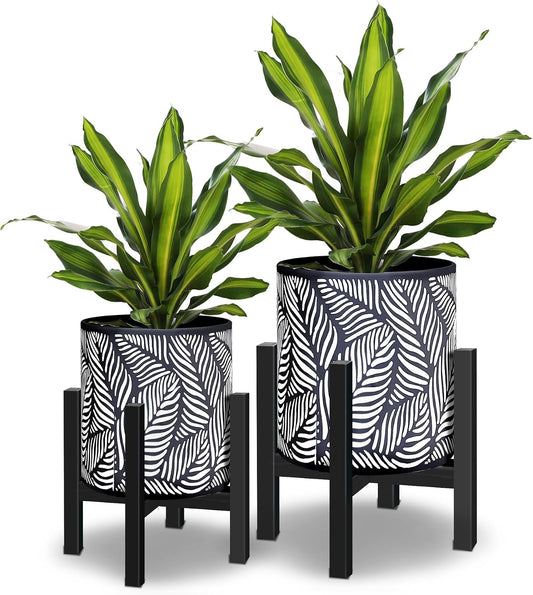 10 & 12 Inches Flower Plant Pot with Stand Set of 2 with Drainage Holes