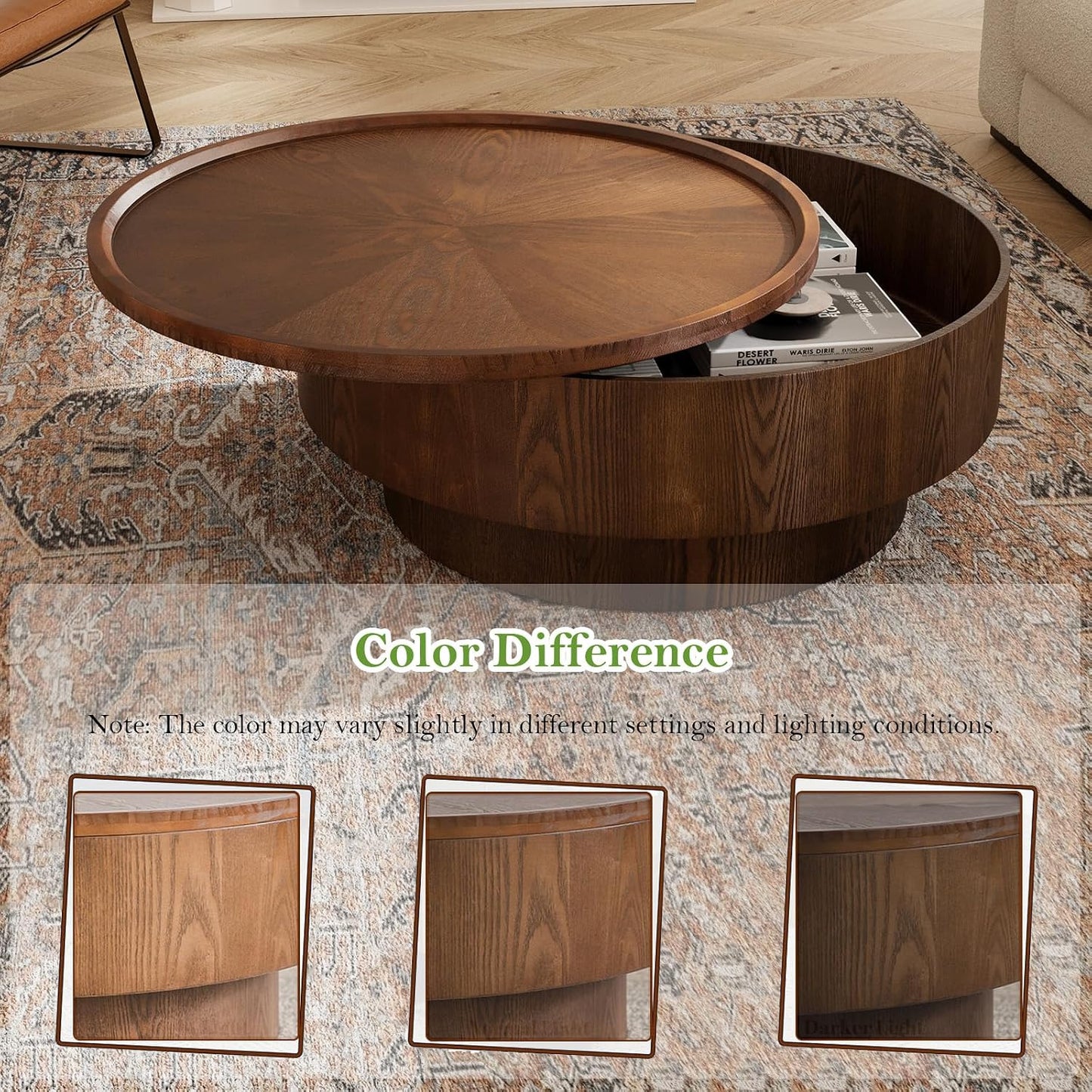 30.7" Round Coffee Table with Storage (Circle Storage Table 30.7in) | Modern Stylish Circle Storages Coffee Table with Solid Wood Veneered | for Living Room Study Balcony Farmhouse