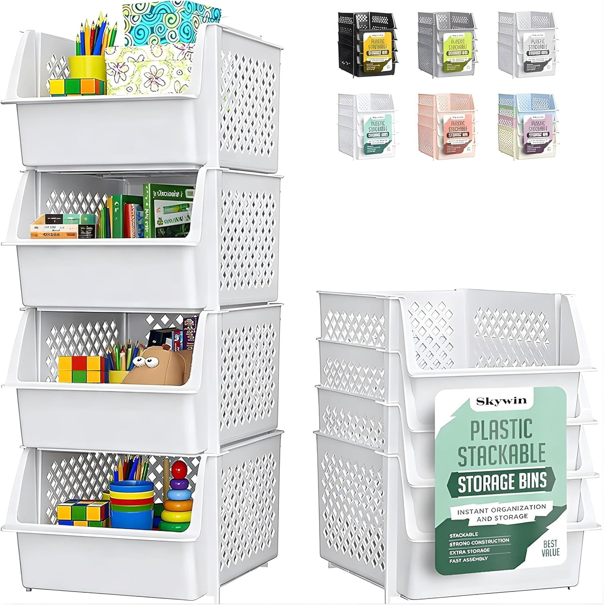 TidyFriend 4 Pack Stackable Storage Bins Open Front for Pantry Organizers and Storage, Pantry Storage for Food, Kitchen and Home Organization, Plastic Storage Bins, Dorm Room Essentials (Black)