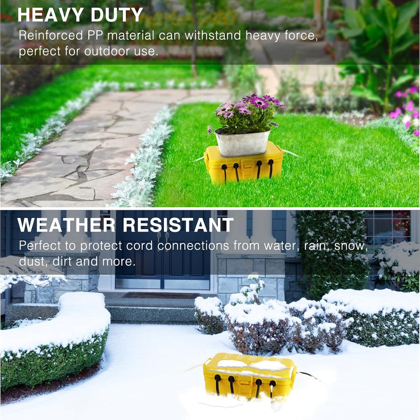 Flemoon Large Outdoor Electrical Box Waterproof, for Outdoor Plug | 12.5x8.5x5inch, IP54 Extension Cord Cover Weatherproof, Protect Outlet, Socket, Power Strip, Holiday Light Decoration, Yellow