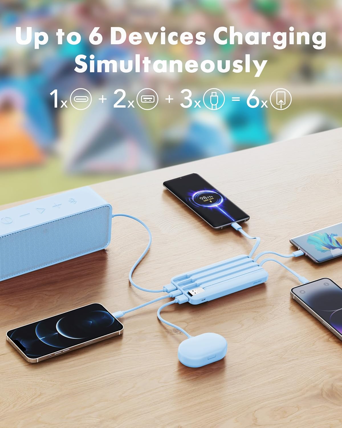 charmast Portable Charger with Reinforced Built-in 4 Cables,10000mAh Power Bank Travel Essentials 6 Outputs 3 Inputs 3A Fast Charging Compatible with iPhone iPad Samsung Google Pixel LG Moto