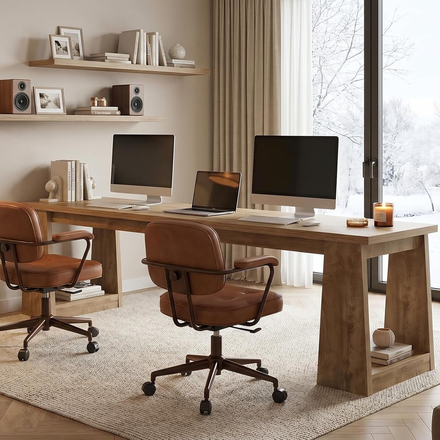 LITTLE TREE 86.6 Inch Extra Long Computer Desk, Two Person Desk, Dual Workstation Home Office Desks for 2 Users, Large Gaming & Multi-Monitor Setup Writing Table for Spacious Workspace