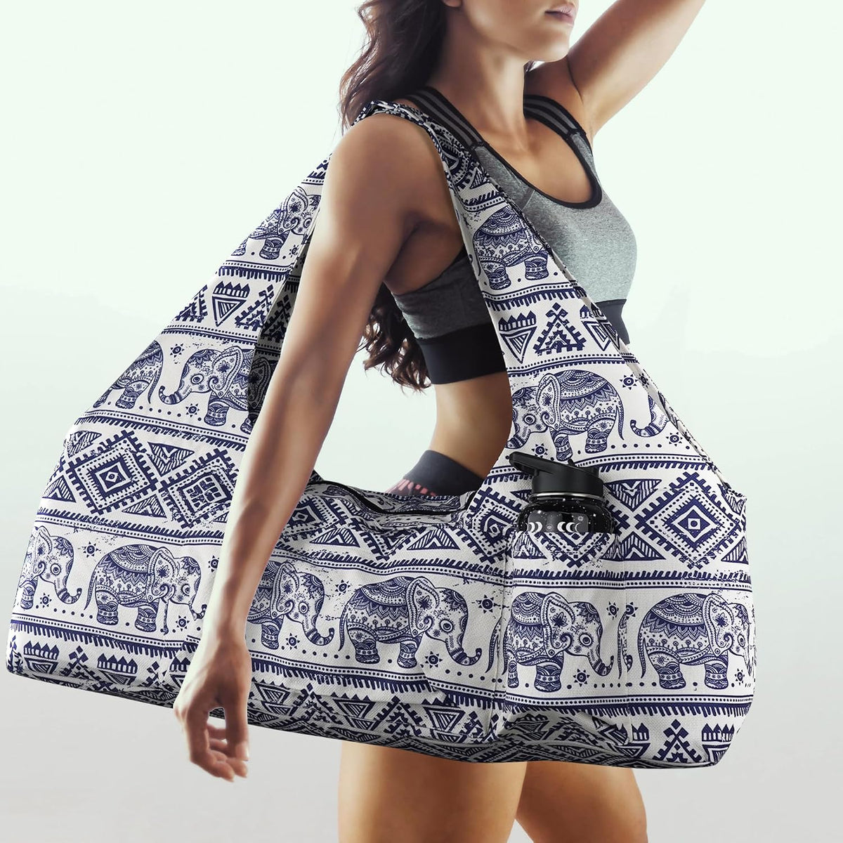 Large Yoga Mat Bag Yoga Bags and Carriers Fits All You Stuff Yoga Tote Bag with Yoga Mat Strap, Elastic Pockets and Zipper Pockets