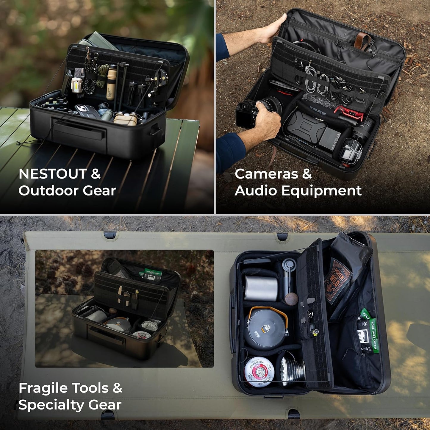 ELECOM NESTOUT Gear Storage Case, Lightweight Hard Shell Organizer, Water-Resistant, Stackable Organizer with Padded Dividers, Fits Cameras & Accessories Travel Outdoor Tech Accessories