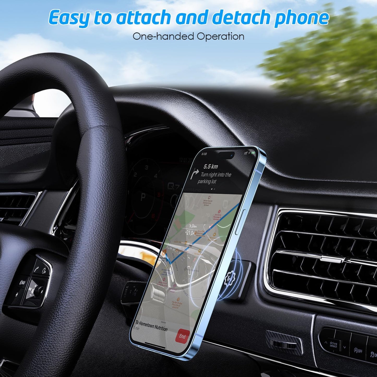 Rectangle Flat Stick On Dashboard Magnetic Car Mount Holder for Cell Phones and Mini Tablets with Fast Swift-Snap Technology - Extra Slim