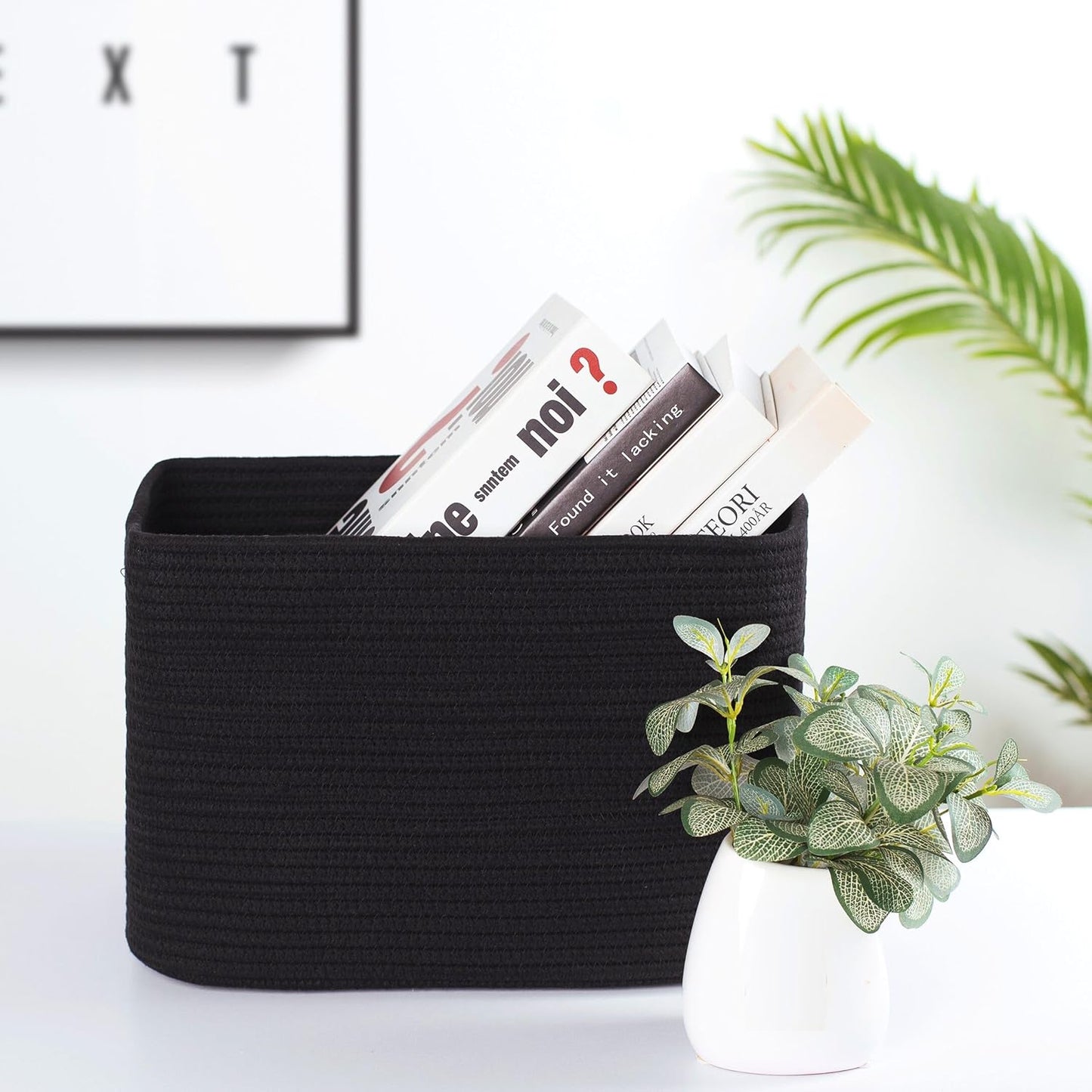 MINTWOOD Design 3-Pack Storage Baskets for Shelves, Playroom and Classroom, Book Basket, Decorative Storage Cube Bins, Woven Closet Organizers, Pantry and Shoe Organizer, Full Black