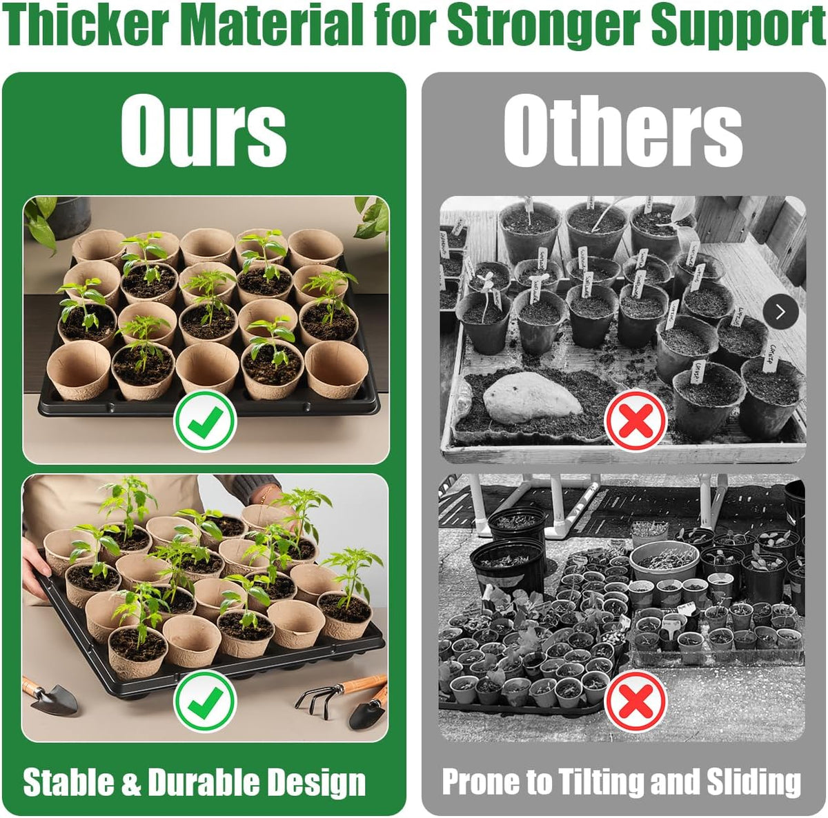 RooTrimmer 20 Cell Plant Trays for Carrying 3 inch Round Nursery Pots, Sturdy Plastic Trays Suitable for Holding 100 pcs Peat Pots ((5 Packs - Trays Only, Pots Not Included))
