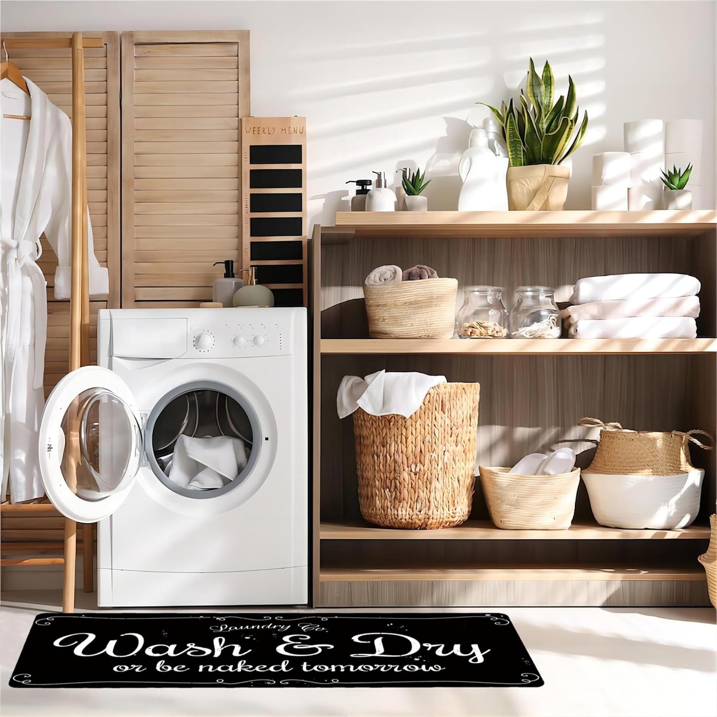 Laundry Room Rug Non Slip Floor mats Farmhouse Large Laundry Rugs for Laundry Runner Room Mat Washer and Dryer Carpet Laundry Room Decor 24x72inch(Black)