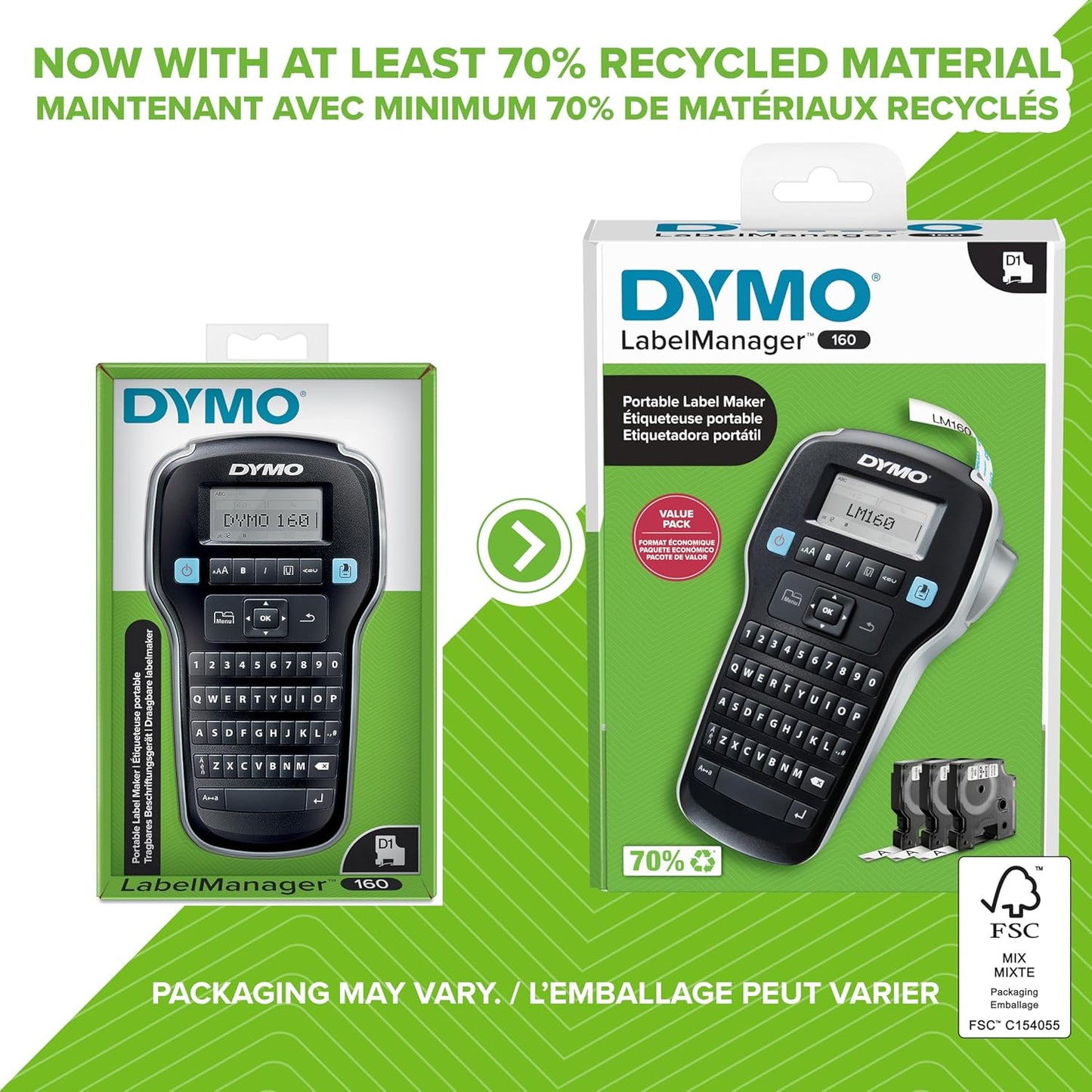 DYMO LabelManager 160 Label Maker Bundle with 3 D1 Label Cassettes, Portable Handheld, QWERTY Keyboard, One-Touch Smart Keys, Large Display, Home & Office Organization