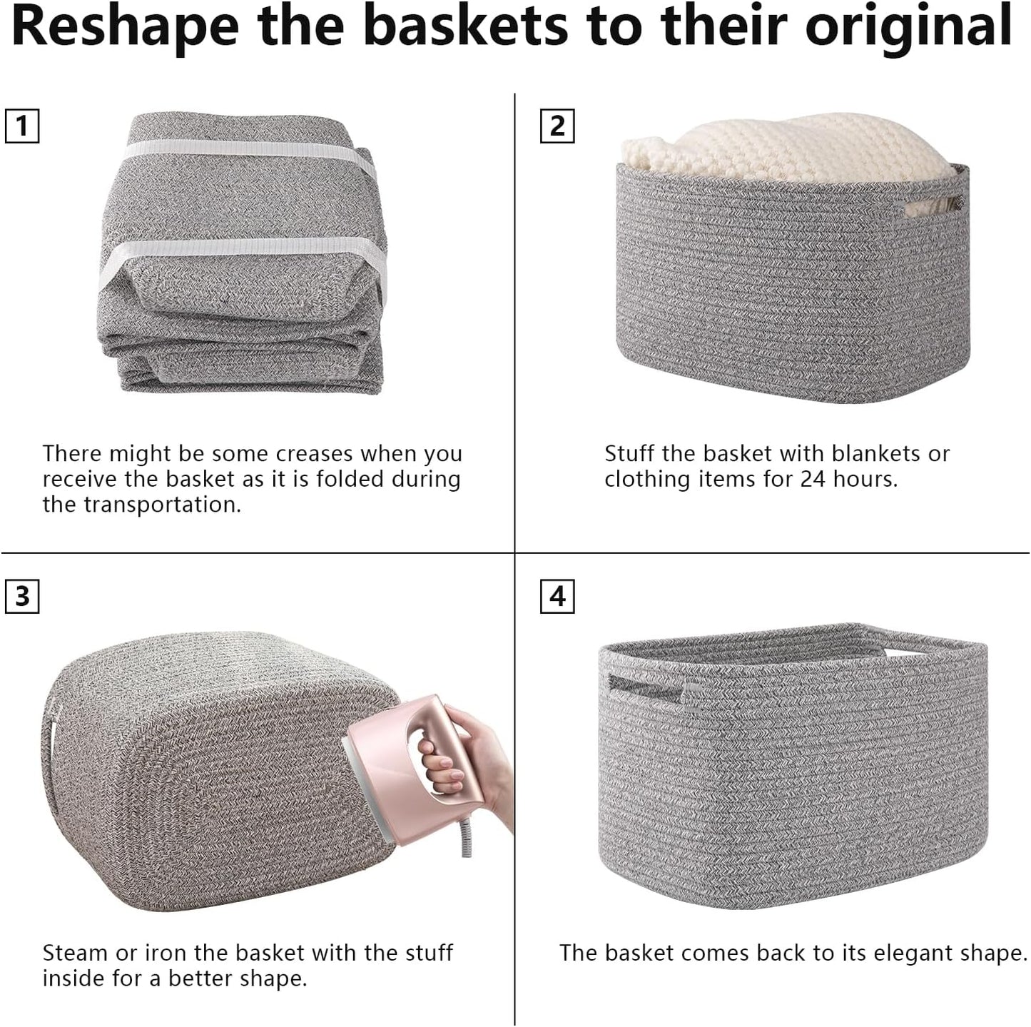 OIAHOMY 4 Pack Storage Baskets for Organizing 15L Cube Storage Bins Grey