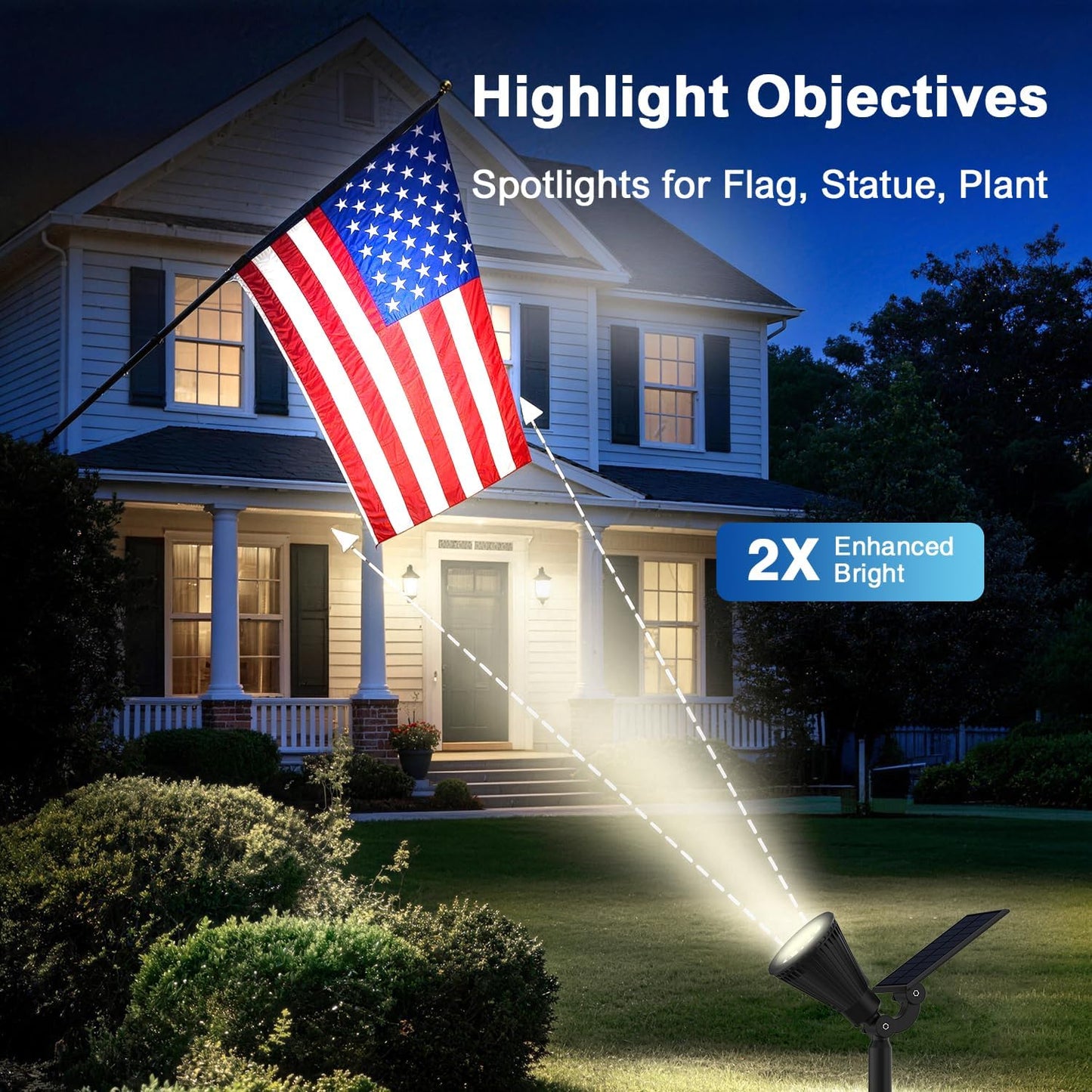 JEJOT 6 Pack Solar Lights Outdoor Waterproof,Cool White Light,2 Lighting Modes,Solar Powered Spotlights for Yard Garden Solar Spot Lights for Flag Landscape Auto On/Off